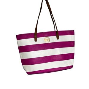Michael Kors Magenta and White Striped Tote
